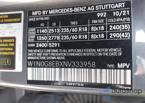 2022 Mercedes-Benz Glc 300 4Matic Suv from USA, damaged, VIN W1N0G8EBXNV333958